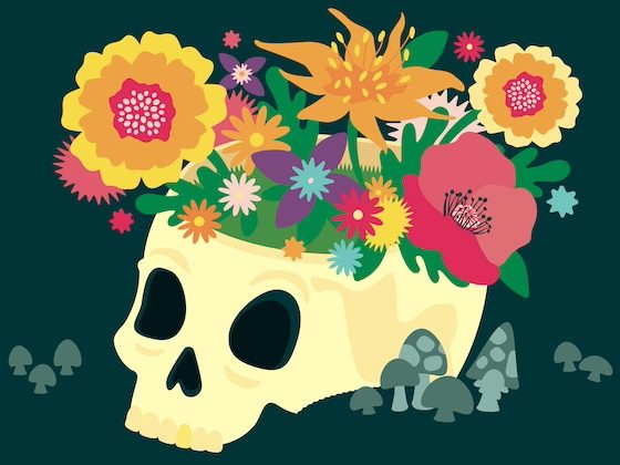 stylized skull full of flowers