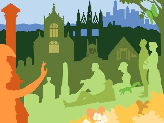 green-wood architecture and skyline silhouettes graphic